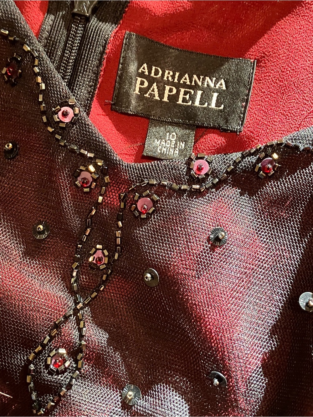 Adrianna Papell Black and Burgundy Embellished Prom Dress - Picture 5 of 9
